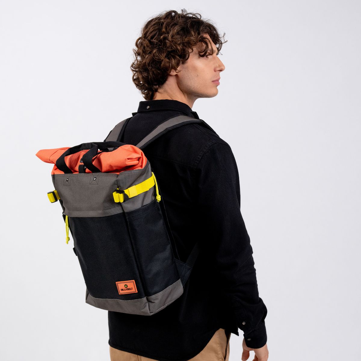 Rolltop Rucksack Khaki und Orange