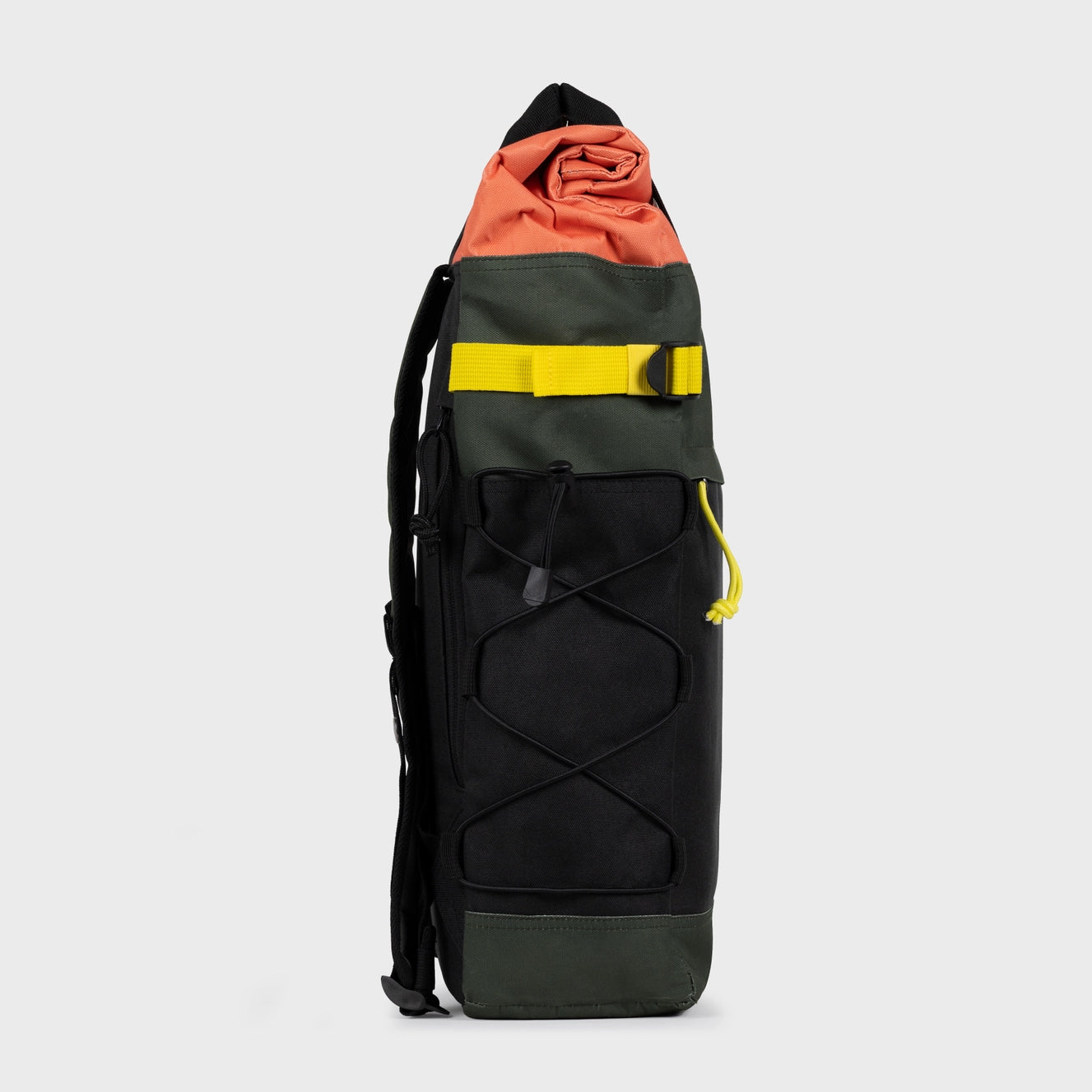 Rolltop Rucksack Khaki und Orange