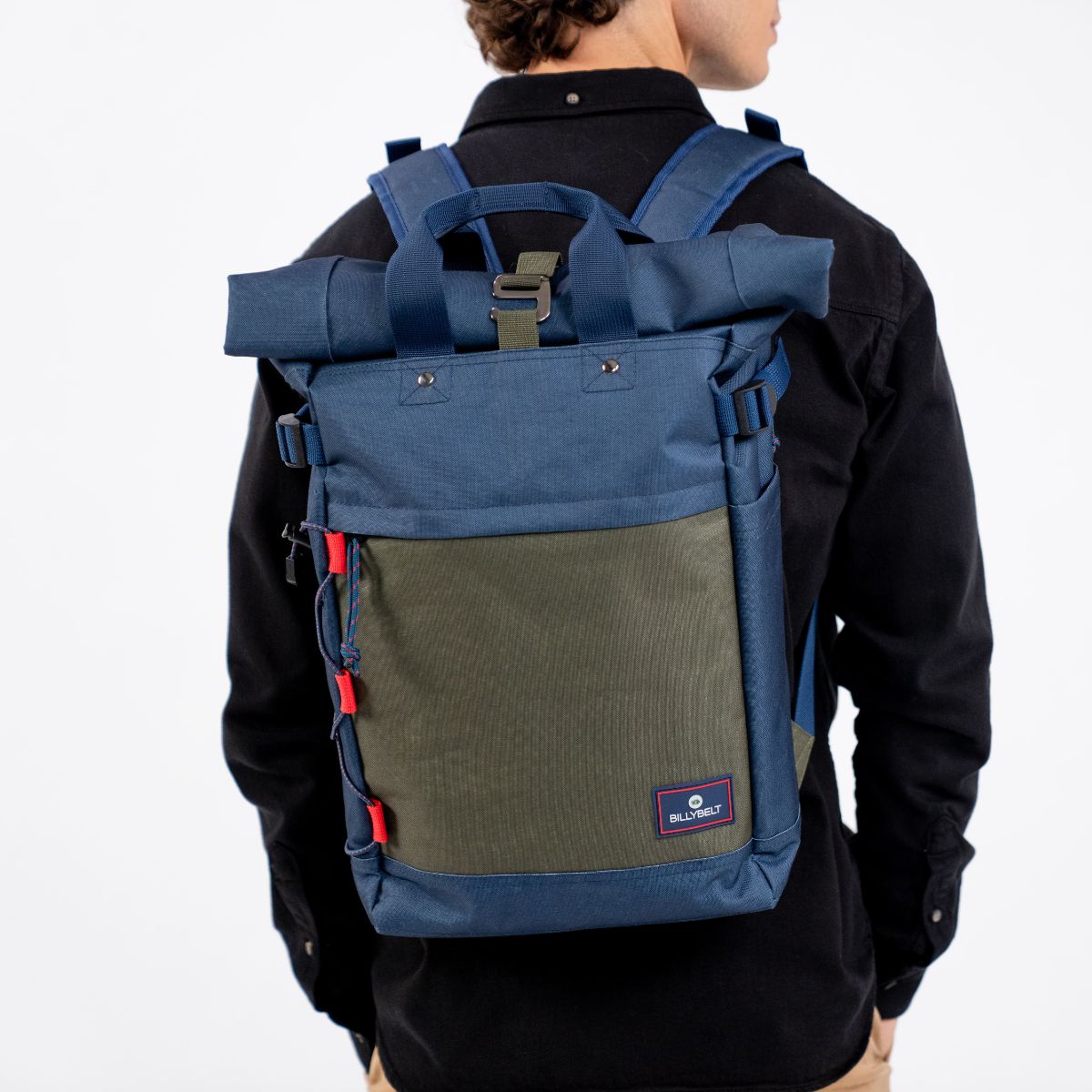 Rolltop Rucksack Marineblau und Khaki